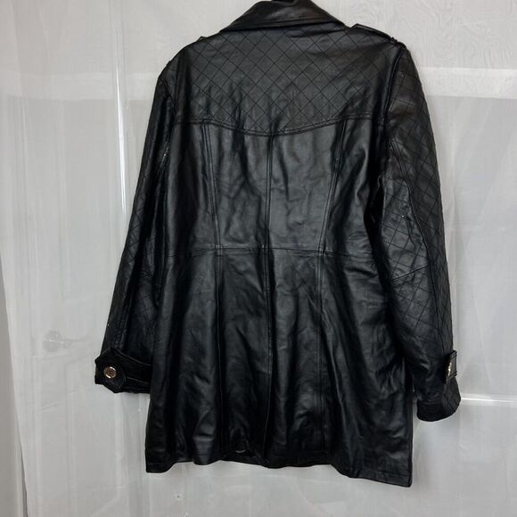 Iman black genuine leather jacket quilted gold button XL quiet luxury classic - Picture 8 of 10